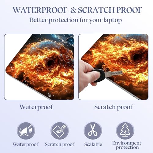 Universal Laptop Skin Sticker Decal,15.6 Inch Laptop Vinyl Cover for 13" 14" 15.6" Laptop,Scratch-Resistant Waterproof Protector Wrap,Reusable with Wrist Pads,Fire Ice Skull Duel - color: Fire Ice Skull Duel