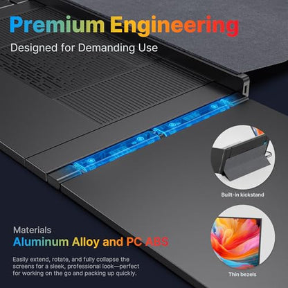 New Mobile Pixels Trio 3 Pro Triple Portable Monitor, 14.1" QHD 1400P Monitor with Built-in Kickstand, Expand to Triple Screens with USB-C, 65W Pass-Through Charging, Compatible with Mac & Windows