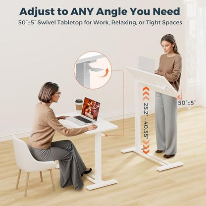 28''Pneumatic Overbed 50°Tilting Bedside Table,Small Standing Desk | 27.6" W x 15.7" D, White Rolling Bedside Table,Hospital BedTable,Medical Bedside Table,Overbed Table with Wheels,Mobile Desk - color: White, size: 2816