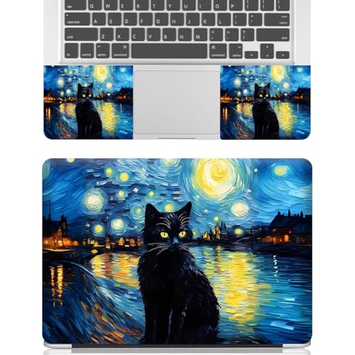 12.1-15.6 Inch Laptop Skin Decal, Universal Reusable Vinyl Laptop Cover Sticker, Waterproof Art Decal Protector - Starry Night Cat - color: Starry Night Cat