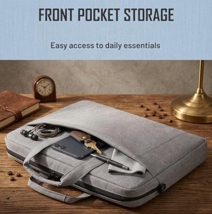 EMOO 14 Inch Laptop Briefcase, Polyester Laptop Bag with Front Pocket, Double Zipper Computer Bag for Daily Office Use