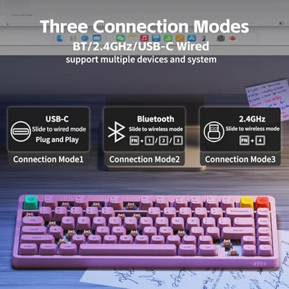 NuPhy Node75 Wireless Mechanical Keyboard, 75% Hot Swappable Custom Keyboard, 82 Keys Computer Gaming Keyboards, Supports Touch Gestures, PBT Keycaps, RGB Backlit, Bluetooth/2.4GHz/USB-C - color: Pink, size: High-Profile Red Max Switch