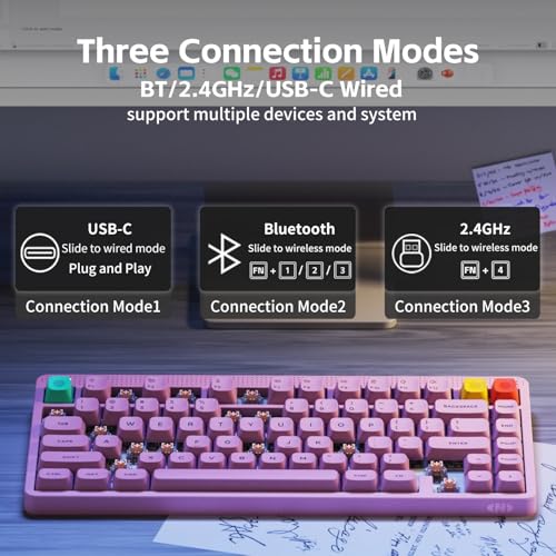 NuPhy Node75 Wireless Mechanical Keyboard, 75% Hot Swappable Custom Keyboard, 82 Keys Computer Gaming Keyboards, Supports Touch Gestures, PBT Keycaps, RGB Backlit, Bluetooth/2.4GHz/USB-C - color: Pink, size: High-profile Brown Max Switch