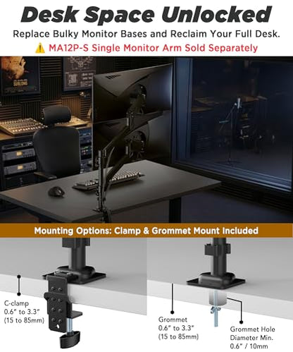 Extra-Tall Extension Arm Accessory for MA12P-S Do Not Use Alone | Max 4 Screens, Dual 40" Vertical Stacked Monitor Mount, Base & Pole Not Included, VESA 100x100, Black, MA12P-A - size: Extension Monitor Arm