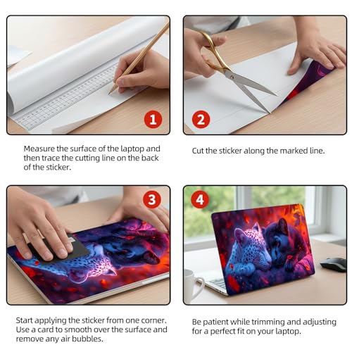 Universal Laptop Skin Sticker Decal, 12"-15.6" Aesthetic Vinyl Wrap, Leopard Panther Couple Waterproof Notebook Cover Art Protector for MacBook HP Dell Lenovo, Fits 13" 14" 15" 15.6" - color: Leopard Panther Couple
