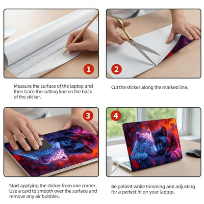 Universal Laptop Skin Sticker Decal, 12"-15.6" Aesthetic Vinyl Wrap, Leopard Panther Couple Waterproof Notebook Cover Art Protector for MacBook HP Dell Lenovo, Fits 13" 14" 15" 15.6" - color: Leopard Panther Couple