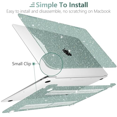 DONGKE for MacBook Air 13 inch Case 2021-2018 Release A2337 M1 A2179 A1932, Bling Plastic Hard Shell Case & Keyboard Cover Only Compatible with MacBook Air 13 inch Retina Fits Touch ID, Sparkly Green - color: Sparkly Midnight Green