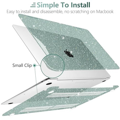 DONGKE for MacBook Air 13 inch Case 2021-2018 Release A2337 M1 A2179 A1932, Bling Plastic Hard Shell Case & Keyboard Cover Only Compatible with MacBook Air 13 inch Retina Fits Touch ID, Sparkly Green - color: Sparkly Midnight Green
