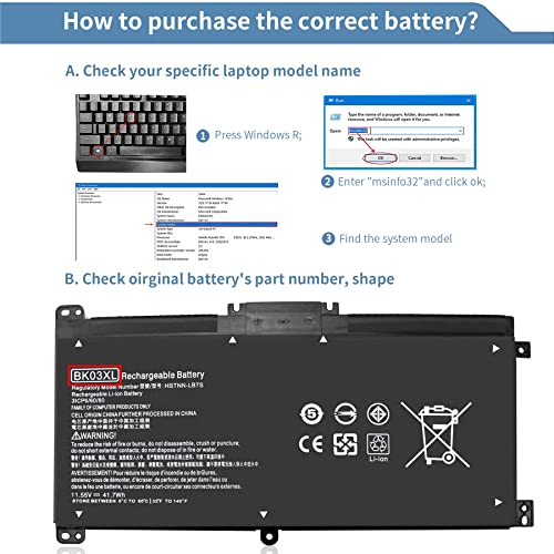 BK03XL 916811-855 Battery for HP Pavilion X360 14-ba0xx 14-ba1xx 14m-ba0xx 14m-ba1xx 14-ba253cl 14m-ba011dx 14m-ba013dx 14m-ba114dx 14m-ba015dx 14-ba125cl 14-ba153cl 14-ba051cl 14-ba175nr 916812-855 - size: 7.35 x 3.5 x 0.5 inches BK03XL BATTERY