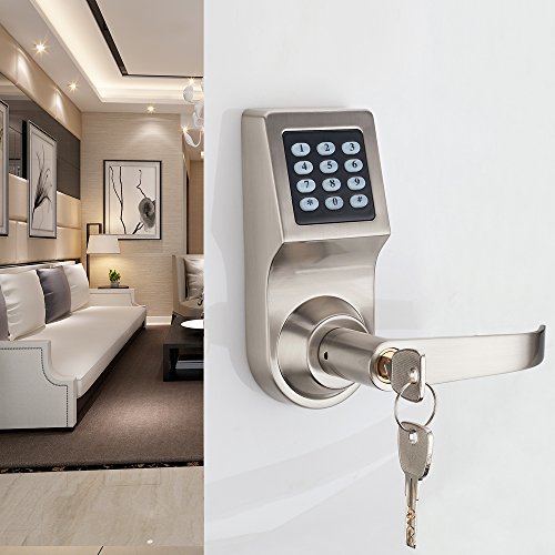 Digital Door Lock,Unlock with Remote Control, M1 Card, Code and Key,Handle Direction Reversible