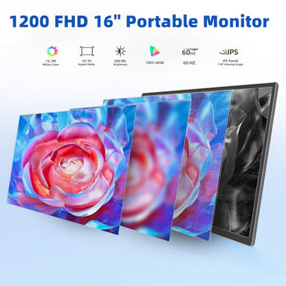 BOSII Portable Monitor for Laptops - Dual 16" IPS FHD 1200P Extended Dual Monitor for Laptop Compatible with Windows Mac Travel Work - size: 16"
