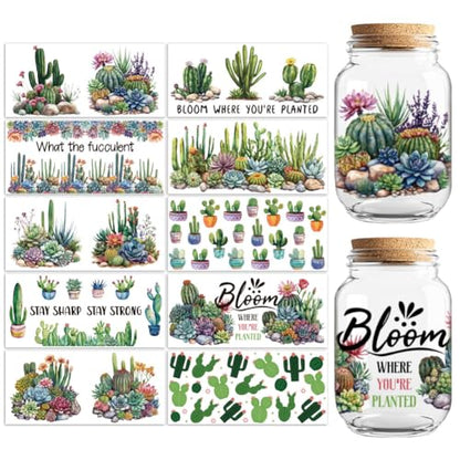 UV DTF Cup Wraps Transfer Stickers Cactus Pattern, 10 Sheets Waterproof Custom Vinyl Transfer Sticker 16oz Coffee Glass Cup Tumbler Bottle Mug Decals for Men Women | Waterproof UV DTF Stickers, Custom Vinyl Decals for 16oz Coffee Cups Tumblers Bottles Mug