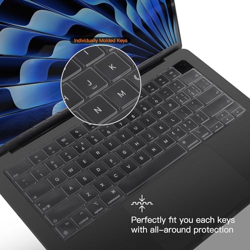 CaseBuy Premium MacBook Air 13 M4 Keyboard Cover for MacBook Air 13.6 inch | with M5 M4 M3 Chip A3449 A3240 A3113 2026 2025, TPU Protector Skin, Anti Dust & Spills (Not Fit Air 13 M1 A2179 A2337),Clear - size: MacBook Air 13.6"(2022-2026)