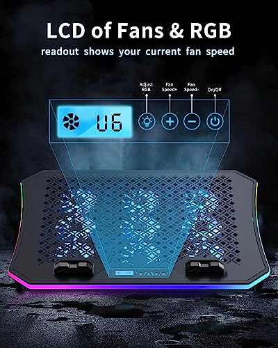 KeiBn 6 Fans & 8 Fans Blue Laptop Cooling Pad, Laptop Cooler for 15.6-17.3 Inch Laptops with 7 Height Stands, 2 USB Ports,10 RGB Modes