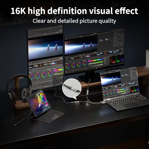 Short USB C Extension Cable 1FT Compatible with Thunderbolt 5,80Gbps Data Transfer & 240W Fast Charging,16K@60Hz/8K@120Hz Video for Display,USB C Male to Female Extender for Thunderbolt 4/3 - size: 1FT