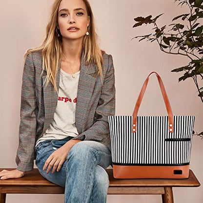 Laptop Tote Bag for Women Large Canvas Womens Briefcase Waterproof Computer Bag Work Bags for Women Fits 15.6 inch Laptop - color: Brown