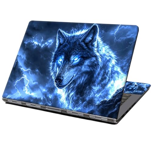 Laptop Skin Sticker Decal 12" 13" 13.3" 14" 15" 15.6",Waterproof Scratch Resistant Vinyl,Reusable Easy to Apply,for MacBook HP Dell Notebooks Netbooks Laptop,2 Wrist Pads,Blue Glitter Wolf - color: Blue Glitter Wolf