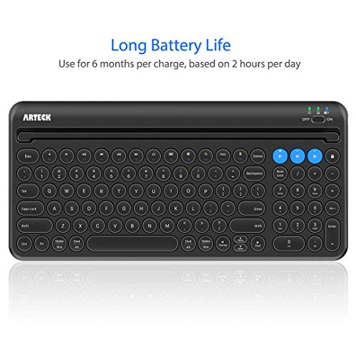 Arteck Wireless Bluetooth Keyboard for Windows, iOS, Android, Computer, Laptop, Smartphone - Multi-Functional with Built-in Cradle