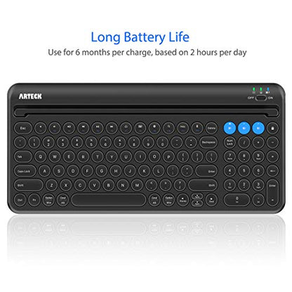 Arteck Wireless Bluetooth Keyboard for Windows, iOS, Android, Computer, Laptop, Smartphone - Multi-Functional with Built-in Cradle