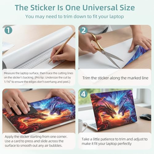 Universal Laptop Skin Decal, 3-Piece Vinyl Protector for 12 13 14 15.6" Notebook, Waterproof Anti-Scratch, Easy Trim & Bubble-Free Finish, Red and Blu Dragons Facing - color: Red and Blu Dragons Facing