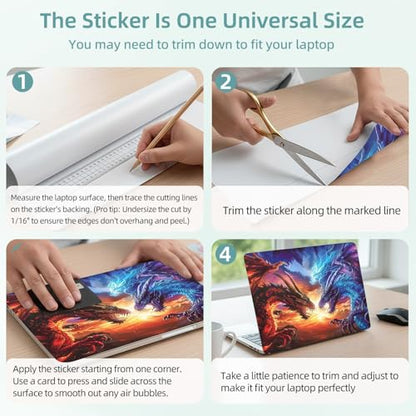 Universal Laptop Skin Decal, 3-Piece Vinyl Protector for 12 13 14 15.6" Notebook, Waterproof Anti-Scratch, Easy Trim & Bubble-Free Finish, Red and Blu Dragons Facing - color: Red and Blu Dragons Facing
