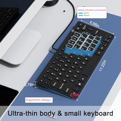 Ultra-Slim 78keys USB-C Mini Wired Keyboard with Media Hotkeys for Apple Mac Pro, MacBook 56Pro/ iMac, Air, Mac Mini, Laptop Computers, Windows Desktop PC 11/10/8/7, With USB-C to A OTG Adapter, Black - color: Black, size: USB-C & Adapter