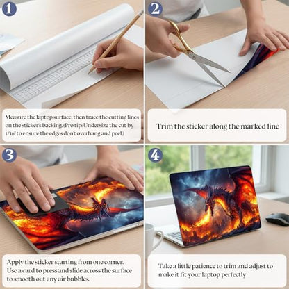 Universal Laptop Skin Sticker Decal,15.6 Inch Laptop Vinyl Cover for 13" 14" 15.6" Laptop,Scratch-Resistant Waterproof Protector Wrap,Reusable with Wrist Pads,Fiery Dragon - color: Fiery Dragon