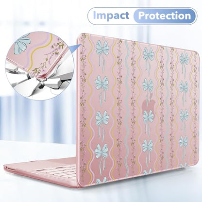 May Chen for MacBook Neo Case 13 inch 2026 | 100% Match Official Color | Pattern Printing, Anti-Crack & Scratch & Fingerprint | Protective Hard Shell Cases Laptop Model A3404 - Striped Bows Blush - color: Striped bows Blush