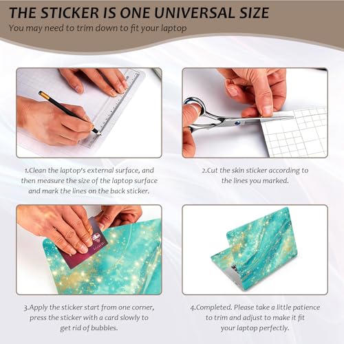 Laptop Skin 12.1-15.6 inch Removable Universal Reusable Laptop Sticker Decal,Waterproof No Residue Vinyl Cover,Scratch-Resistant Cuttable Full Wrap Sticker for Notebook, Turquoise Gold Marble Texture - color: Turquoise Gold Marble Texture