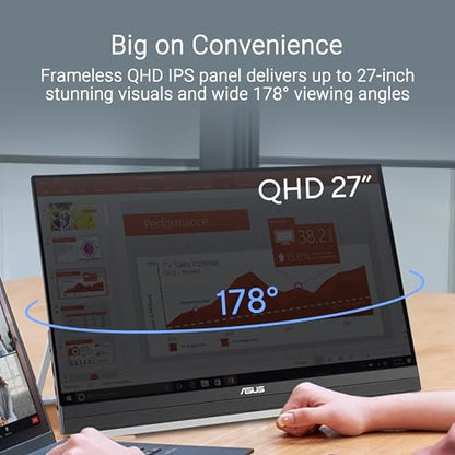 ASUS ZenScreen 27” 1440P Transportable Monitor (MB27ACF) - QHD (2560 x 1440), IPS, 100Hz, USB-C PD 70W, Speakers, Carrying Handle, Kickstand, C-clamp, Sub-woofer, 2.1 Channel Audio, 3 yr Warranty - style: ERROR:#N/A