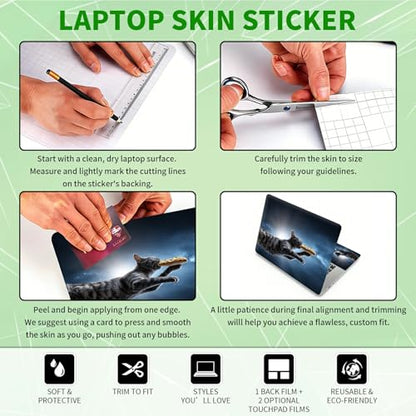 Laptop Skin Sticker Decal, Universal Protective Cover Fit 12 13 14 15.6 Inch Notebook, Reusable Water-Resistant Vinyl Decal w/ 2 Wrist Pads for Business Travel Office, Gray Cat Galaxy - color: Gray Cat Galaxy