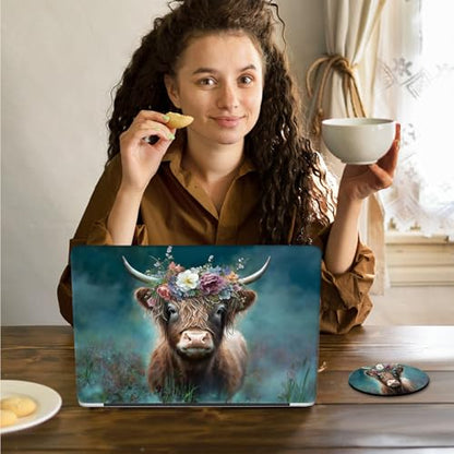Laptop Skin Sticker Decal 15.6 Inch,12 13 13.3 14 15 15.6 in Laptop Netbook Skins for Notebook,Art Decal Removable Waterproof Scratch Resistant,Universal Vinyl Cover,Cute Highland Cow - color: Cute Highland Cow