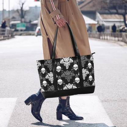 Gothic Skull Laptop Tote Bag,Fits 15.6 Inch Laptop,Womens Lightweight Canvas Leather Tote Bag Shoulder Bag