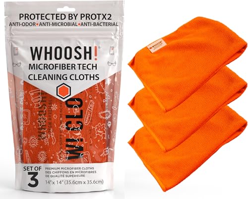 WHOOSH! Microfiber Cleaning Cloth, 3 Pack, Glasses and Screen Cleaning Cloth, Suitable for TV, Car Screen, Computer, Laptop, iPad, MacBook, Smart Phone, Monitor, Watches (14”x14”), Orange - size: 3 Count (Pack of 1)