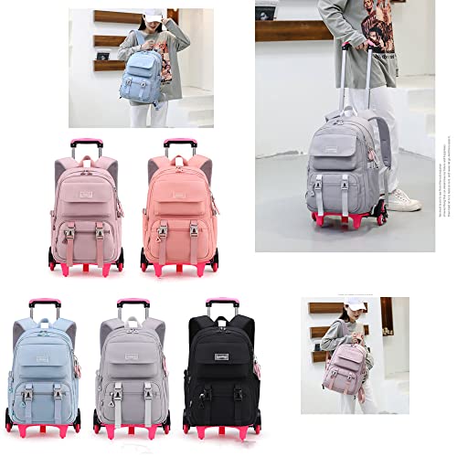 ZHANAO Rolling Backpack Luggage BookBag with Wheels Trolley Bag Wheeled Travel Backpack for Girls & Boys Trolley Bag - color: Pink, size: 6-wheel