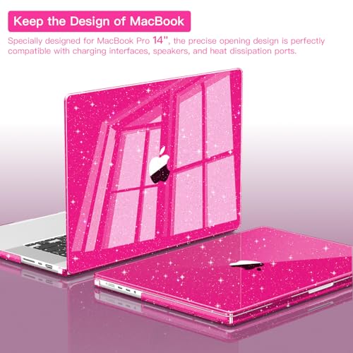 CISSOOK Sparkly Glitter Rose Pink Case for MacBook Pro 14 inch Case M5 M4 M3 M2 M1 Chip 2026 2025 2024 2023 2022 2021 Release A3434 A3112 A3185 A3401 / A2918 A2992 / A2779 / A2442 - color: Pro14inch-Rose Red Glitter
