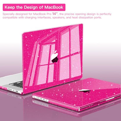 CISSOOK Sparkly Glitter Rose Pink Case for MacBook Pro 14 inch Case M5 M4 M3 M2 M1 Chip 2026 2025 2024 2023 2022 2021 Release A3434 A3112 A3185 A3401 / A2918 A2992 / A2779 / A2442 - color: Pro14inch-Rose Red Glitter