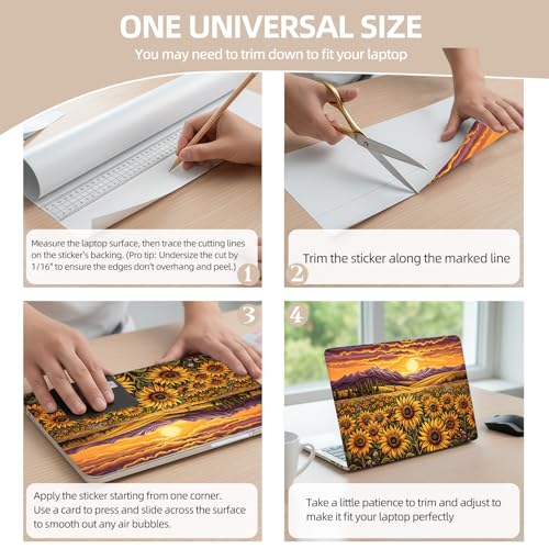 Universal Laptop Skin Sticker for 12/13/14/15.6 Inch Laptops, Reusable Vinyl Laptop Decal Cover, Waterproof Scratch Resistant Notebook Skin with 2 Wrist Pads,Sunset Sunflowers - color: Sunset Sunflowers
