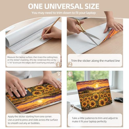 Universal Laptop Skin Sticker for 12/13/14/15.6 Inch Laptops, Reusable Vinyl Laptop Decal Cover, Waterproof Scratch Resistant Notebook Skin with 2 Wrist Pads,Sunset Sunflowers - color: Sunset Sunflowers