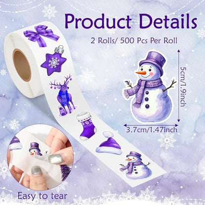 Christmas Purple Watercolor Sticker - 1000Pcs Xmas Purple Santa Waterproof Vinyl Reusable Laptop Stickers Coloring Book Scrapbook Water Bottle Page Activity Pad Party Favors Kids Skateboard - style: Christmas Watercolor Purple