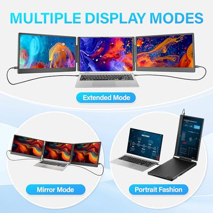 Laptop Screen Extender, 14.2" FHD 1080P Triple Portable Monitor for Laptop with Smart Adjustment Button, USB-C/HDMI Plug and Play Monitor Extender for Wins/Mac/Android/Switch, Fit 13-17" Laptops - size: 14.2" Triple Screen