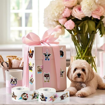 CNhoqc Puppy Birthday Sticker Rolls - 1000 Pcs Realistic Birthday Dog Hat Waterproof Vinyl Reusable Laptop Animal Stickers Self-Adhesive Scrapbook Water Bottle Greeting Cards Party Supplies Skateboard - style: Realistic Puppy Birthday