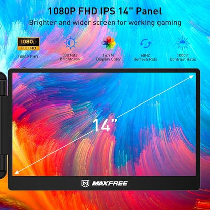 Maxfree Triple Laptop Screen Extender, S2 14" 1080P HD Portable Dual Monitor for 13.3-17″ Laptops, Plug & Play Monitor Extender Compatible with Windows/Mac/Surface/Android/Switch - style: S2