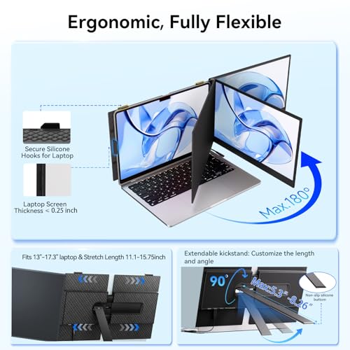 14 Inch Portable Monitor FHD 1080P IPS Ultra-Thin Laptop Screen Extender | Ligthweight Extended Screen for Laptops 13-17.3" USB-C/HDMI Plug and Play for Windows/Mac/Android/PS5 - size: 14" Monitor-B