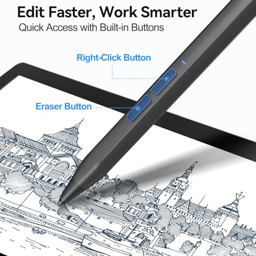 Stylus Pen for Microsoft Surface Pen 4096 Pressure Magnetic/Grey | Palm Rejection, Tilt, USB-C Charge, MPP 2.0 Stylus Compatible with Surface Pro 9/8/X/7/7+/6/5/4/3, Go 3/2/1, Book 1/2/3 - color: Gray
