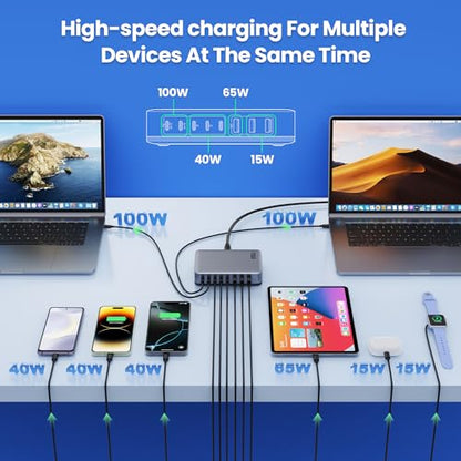 USB C Charger 415W USB C Charger Block, 8-Ports GaN IV Fast Charging Station Hub, Dual PD 100W Laptop Charger Adapter,for MacBook Pro/Air/iPad/iPhone16/15/14/Apple Watch/DELL/Samsung for Home Office