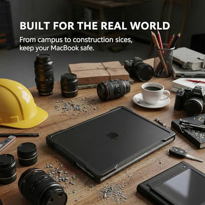 Batianda Ultimate Shockproof Case for MacBook Pro 14 Inch 2026-2021, Black | Fits M5/M4/M3/M2/M1 Pro Max Chip Model, Heavy Duty Matte Translucent Rugged Protective Shell with Carbon Fiber Side Texture - color: X-Black
