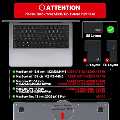 Soonjet Ultra Thin Keyboard Cover for MacBook Pro 14 16 & MacBook Air 13 15 | Premium TPU Protector for MacBook Pro 14/16 with M1-M5 Pro/Max Chips and MacBook Air 13/15 with M2-M5 Chips, US ANSI Layout - color: Translucent Tinted