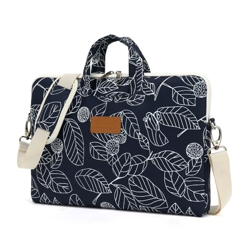 canvaslife Patten Waterproof Laptop Shoulder Messenger Bag Case Sleeve for 14 Inch 15 Inch Laptop Briefcase 15.6 Inch (Blue leaves) - color: Blue Leaves, size: 15 inch/15.6 inch