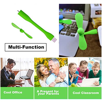 Sokelinn-six USB Flexible Fan, Mini Portable Cooling Fans USB Powered for Power Bank Laptop PC AC Charger - 2 Pack (Green) - color: Green